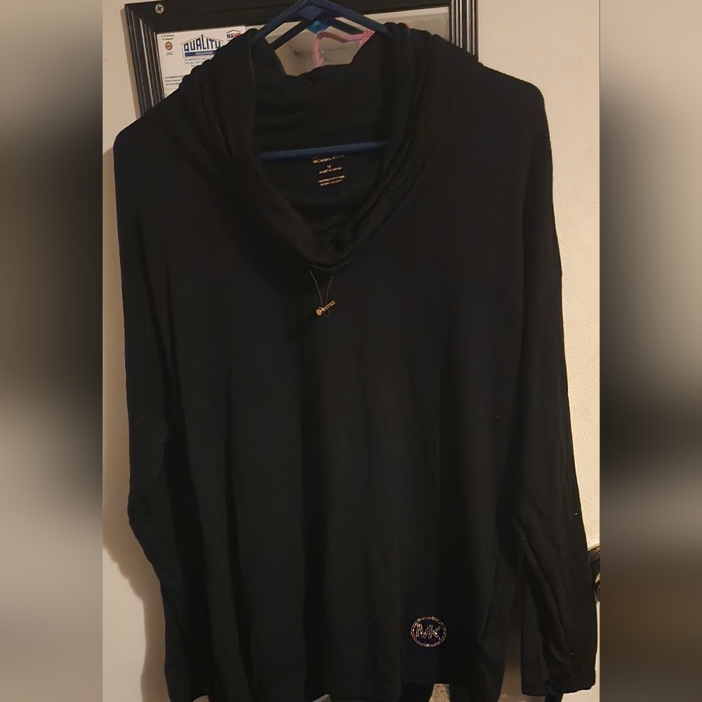 Michael Kors Long Sleeve Top with Logo Cowl Neck With Draw String 1X